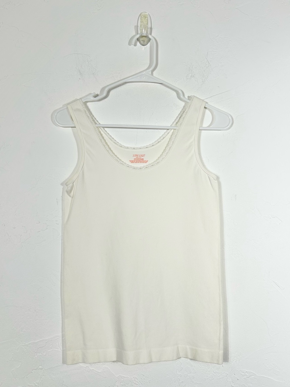 Jasmine & Ginger Cream/White Lace Trim Scoop Neck Cami Tank Top Size Large